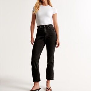 Abercrombie Ankle Straight Ultra High Rise Black Jeans with Knee Cutouts